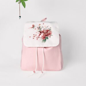 Handmade Pink Peony Flowers Embroidered Large Capacity Canvas Backpack