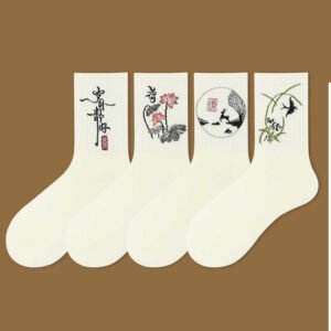 Casual Lotus Pavilion Deer Peaceful Character Swallows Micro Crew Women's Socks
