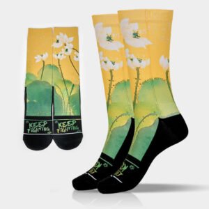 Casual Beige Lotus Flowers Leaves Micro Crew Men Women Unisex Socks
