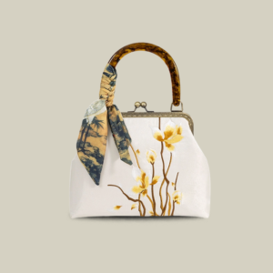 Floral Embroidered Kiss-Lock Handbag with Silk Scarf