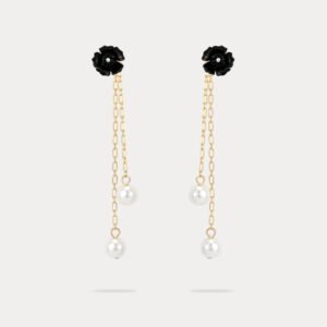 Black Flower Pearl Earrings