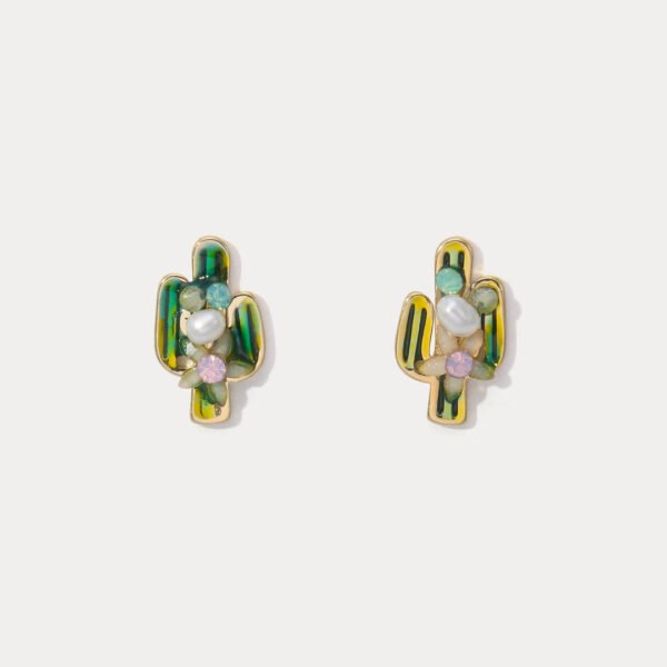 Cactus Stud Earrings with Pearl